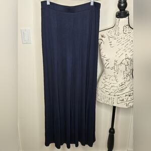 Joan Vass Elegant Navy Blue Maxi Skirt Flowy Flare Size Small
